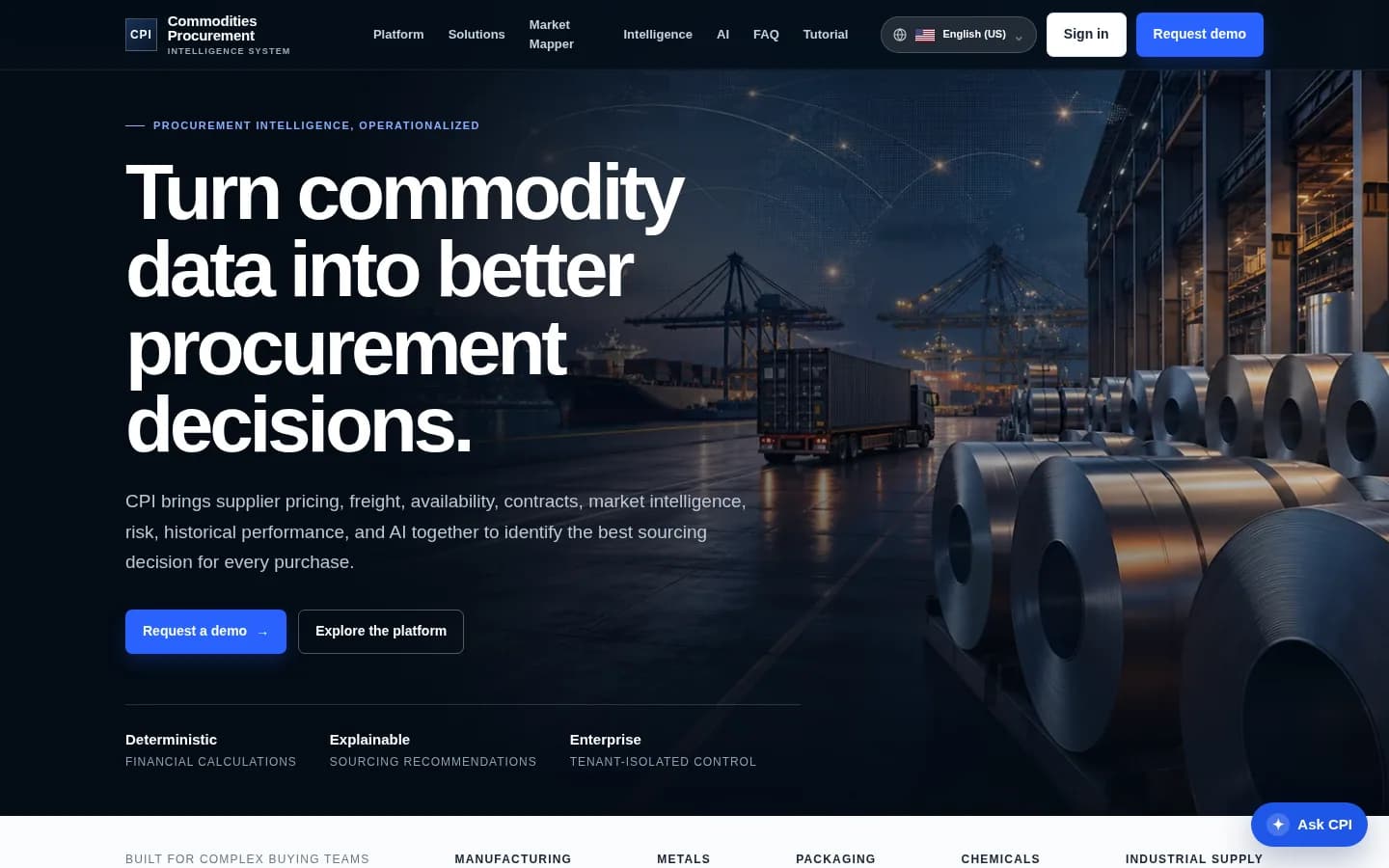 Interfaz de Commodities Procurement Intelligence System